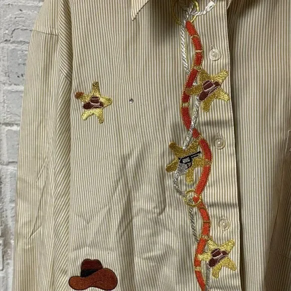 Fabrizio Vintage Embroidered Western Button Up Long Sleeve Shirt Large - Picture 4 of 12